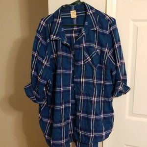 NWOT blue plaid Long sleeved shirt. Never worn